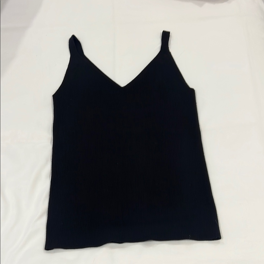 Loft (S) Classic V-Neck Black Ribbed Tank Top - Women's